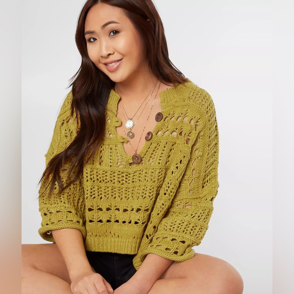 Green Free People Cropped Sweater